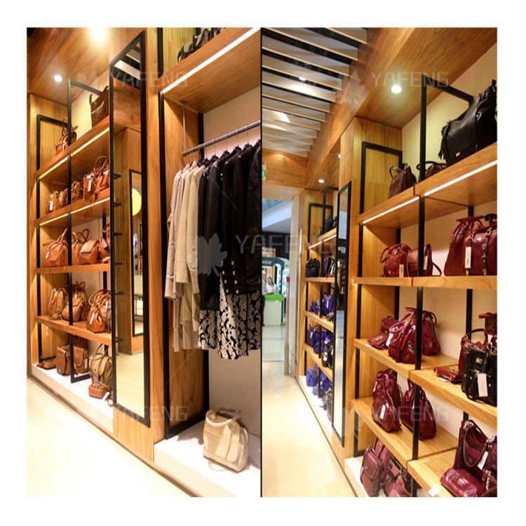 Luxury Handbag Store Display Wooden Handbag Display Rack Led Light Handbag Display Cabinet