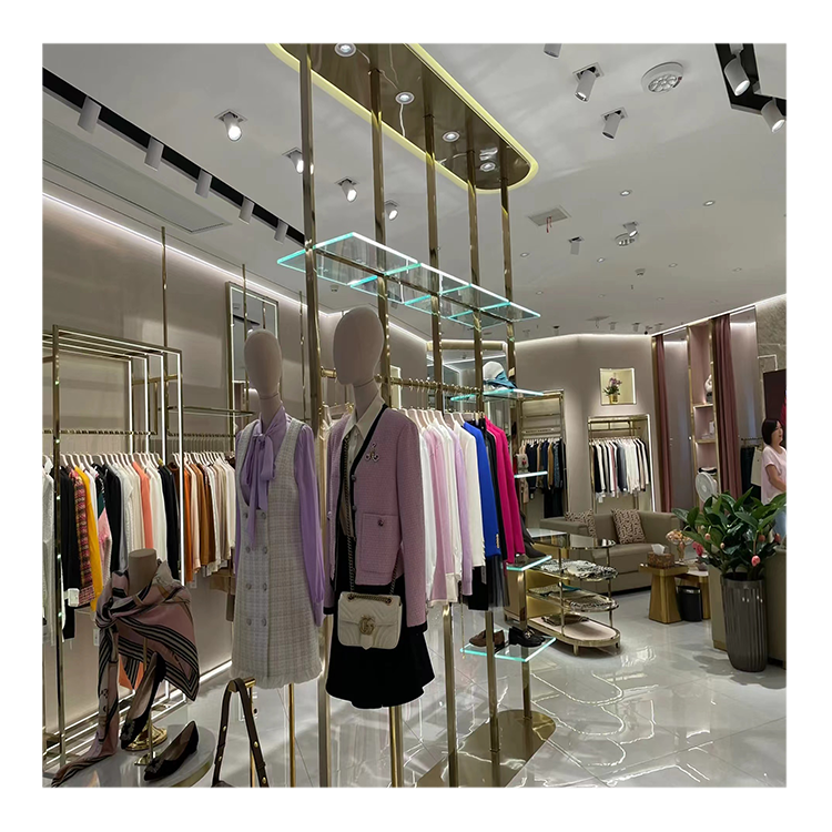 Custom Stainless Steel Women'S Clothing Display Stand Fabric Display Stand Metal Retail Boutique Clothes Display Racks