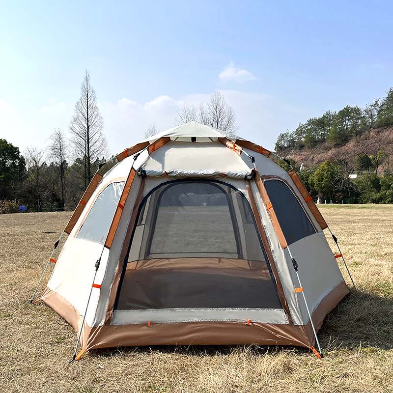 Outdoor camping free automatic Pop Up Tents hexagonal waterproof mountaineering tent single-layer portable tent