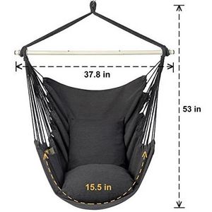 Hammock Chair Swing Hanging Mesh Chair Porch Tent with 1 Cushion Beige Hanging Hammock