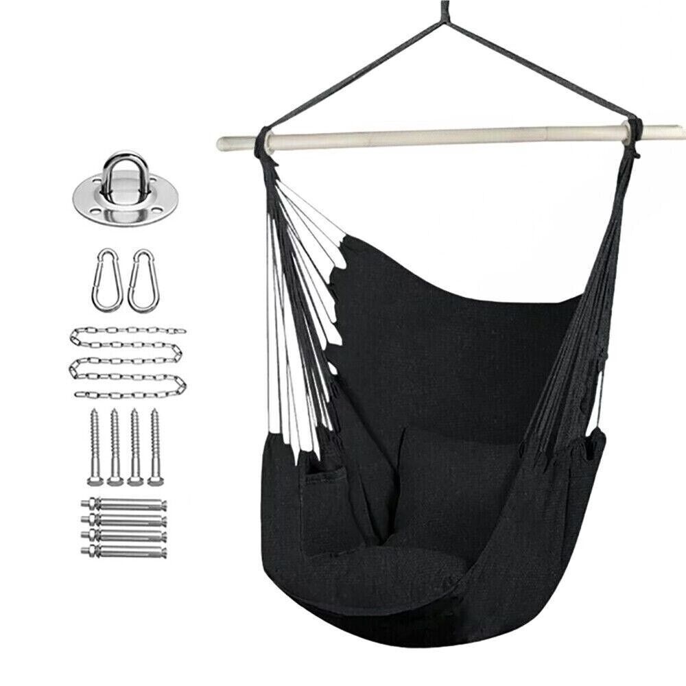 Hammock Chair Swing Hanging Mesh Chair Porch Tent with 1 Cushion Beige Hanging Hammock