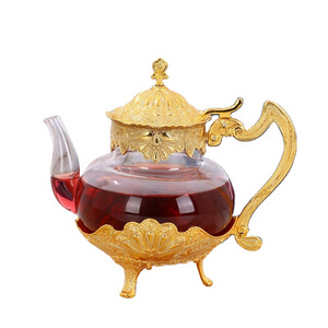 Heat resistant glass arabic coffee pot teapot and cup turkish tea kettle set with metal lid and handle