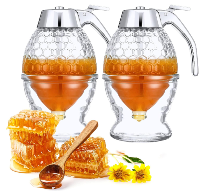 Honey Dispenser No Drip Glass Honey Container Maple Syrup Dispenser Honey Comb Shaped Pot