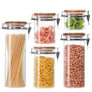 Customized Box High Borosilicate Kitchen Food Storage Glass Storage Jars Set Glass Spice Tea Jar With Stainless Steel Clip lid