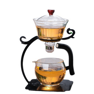 Chinese kongfu tea set heat water dispenser pot self-watering glass teapot with tea pot infuser