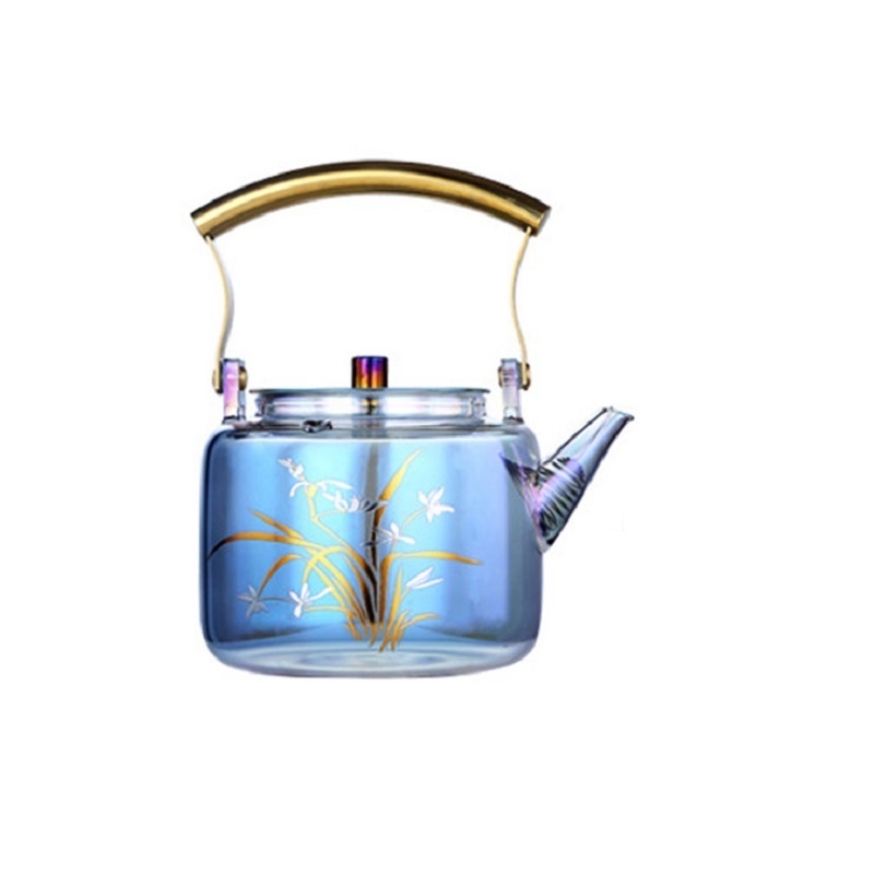 Luxury Silver drawn blue glass water pot 1100ml household heat resisting borosilicate glass teapot