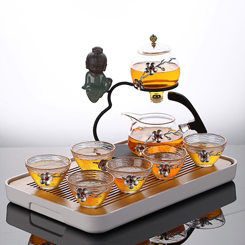 Lazy Kungfu Drip TeaPot Heat Resistant Tea Set Semi-Automatic Glass Teapot Suit for Magnetic Water Flow Glass Teapot Set