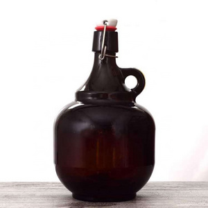 bouteille en verre large amber 1000ml wine bottles 1 2 liter gallon beer jug beer growler glass wine bottle with metal buckle