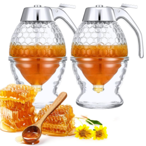 Honey Dispenser No Drip Glass Honey Container Maple Syrup Dispenser Honey Comb Shaped Pot