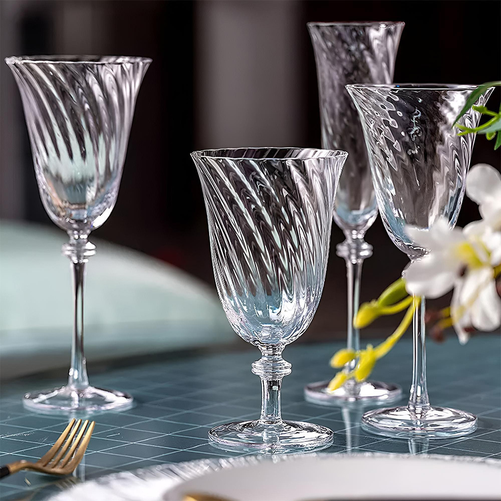 180ML Wedding Decoration Crystal Vertical Flower Clear Champagne Flute Glasses 420ML Wine Goblet Set Glasses With Gold Rim