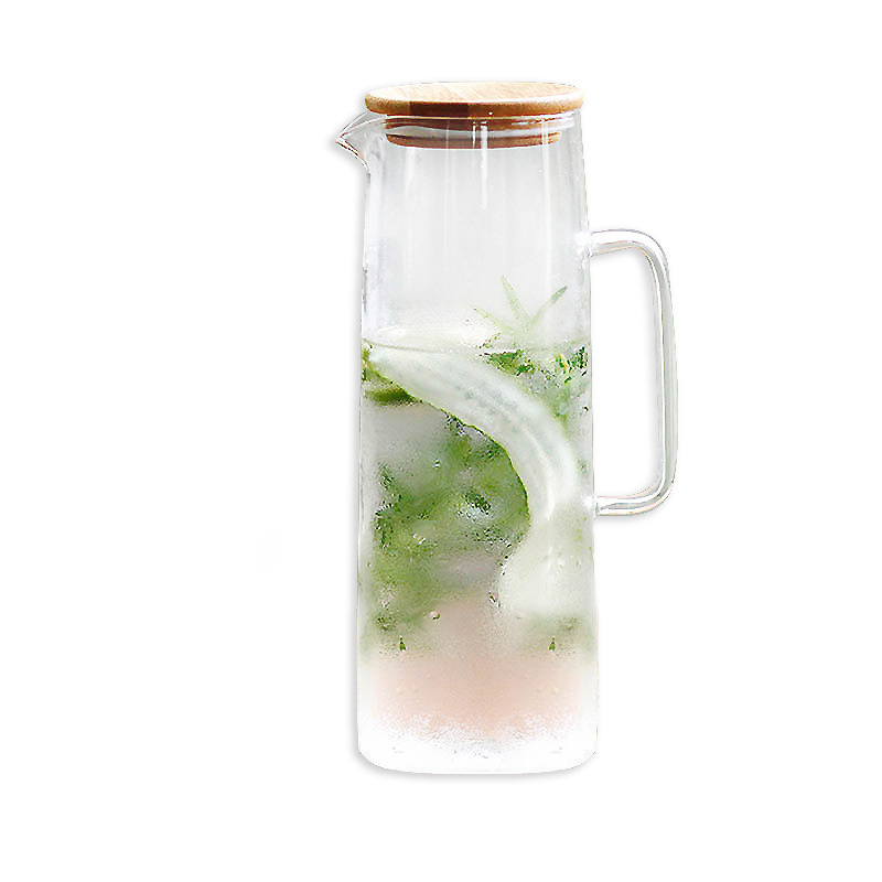 High Quality Clear Straight Borosilicate Glass Water Jug  Cold Brew Tea Fruit Pot glass teapot cold water kettle with bamboo lid