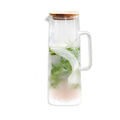 High Quality Clear Straight Borosilicate Glass Water Jug  Cold Brew Tea Fruit Pot glass teapot cold water kettle with bamboo lid