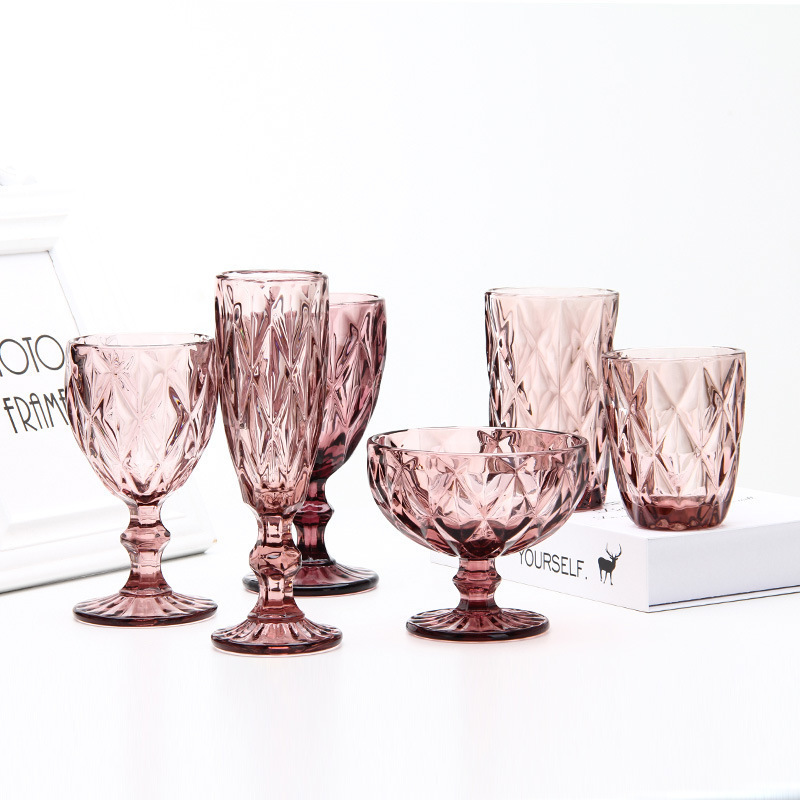 Factory wholesale European retro engraved vintage goblet wine glass goblets drinking glassware