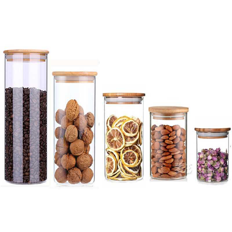 Free match full sizes High borosilicate Glass airtight storage jar with bamboo lid glass jar set