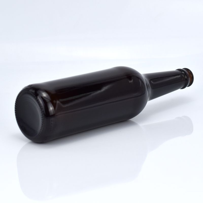 Wholesale 500ml long-necked empty black beer glass bottle with metal crown cap