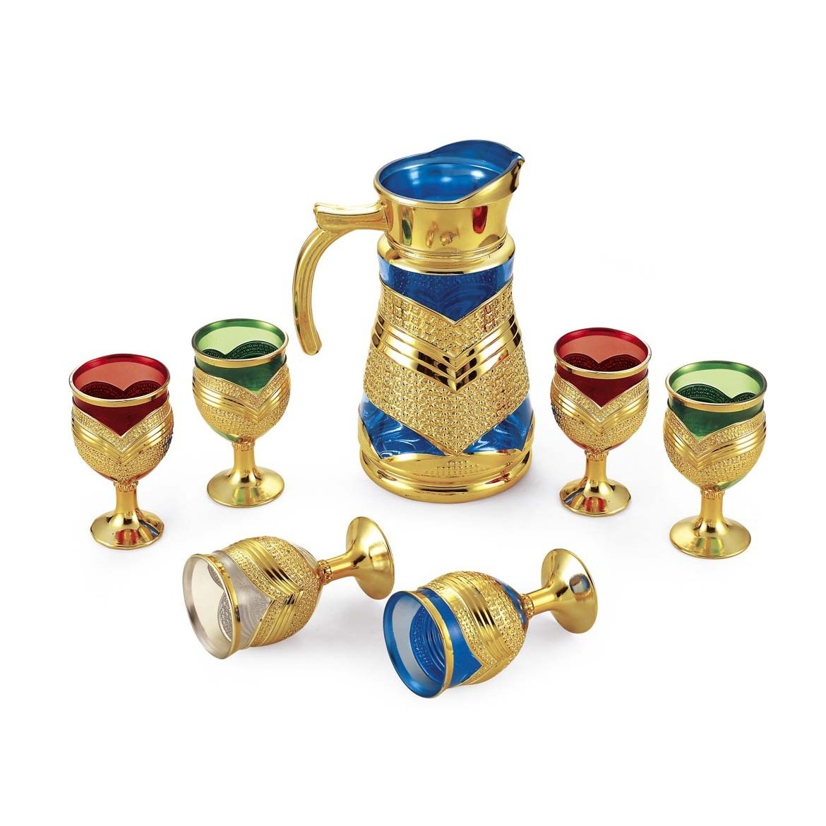 Arabic tea cup set electroplating gold glass and jug set water pot and glass set coloured glass jug