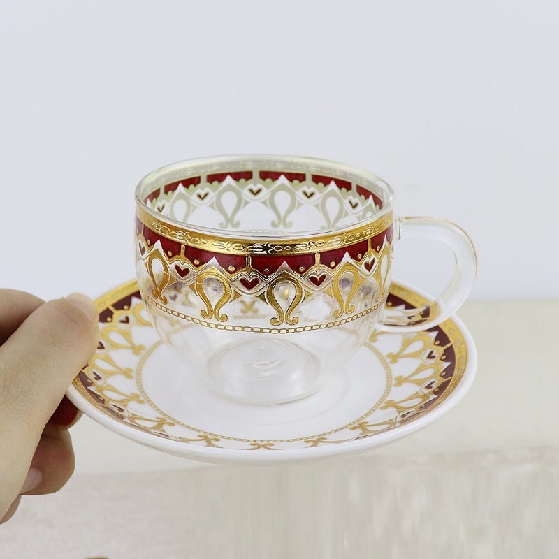 arabic coffee set gold drawing glass cup and saucer set ethiopian coffee cup set