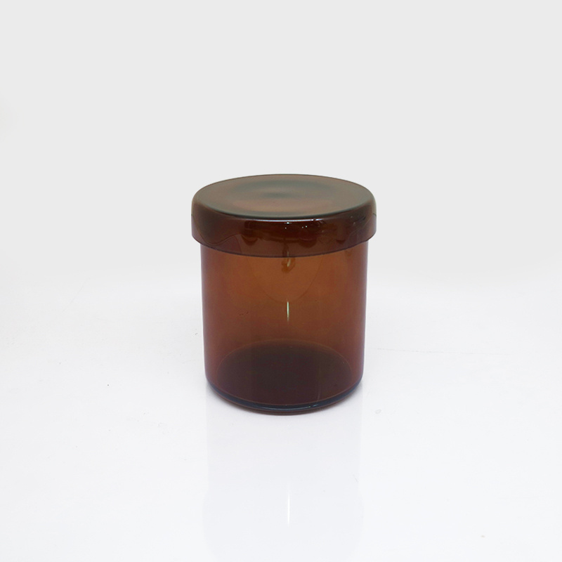 Amber glass candle jar with lid glass  containers bulk glass candle holders, lanterns and candle jars