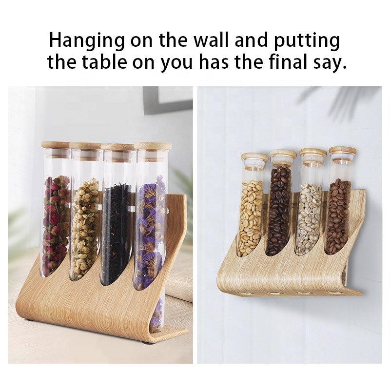 Test Tube Tea Rack Transparent bamboo glass test tube rack with jar coffee bean flower tea ...