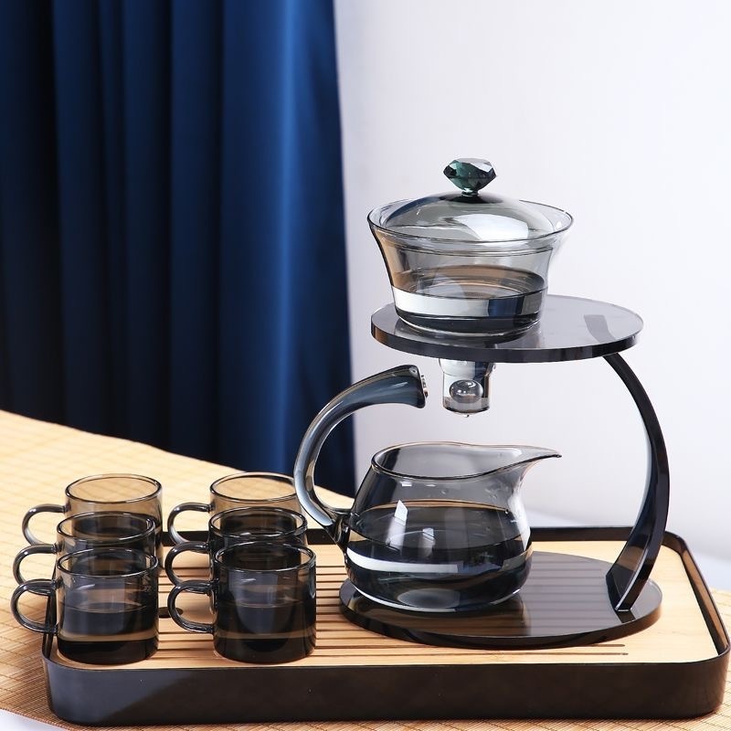 Lazy Person Clear Kettle Semi-Automatic Magnetic Teapot Chinese Kung Fu Tea Maker Set Glass Tea Pot