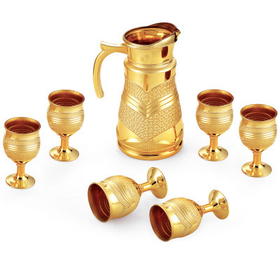 Arabic tea cup set electroplating gold glass and jug set water pot and glass set coloured glass jug