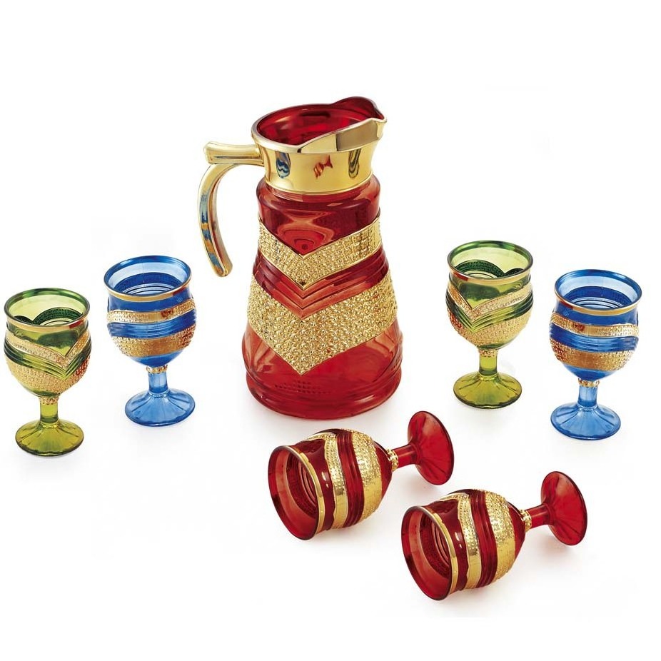 Arabic tea cup set electroplating gold glass and jug set water pot and glass set coloured glass jug