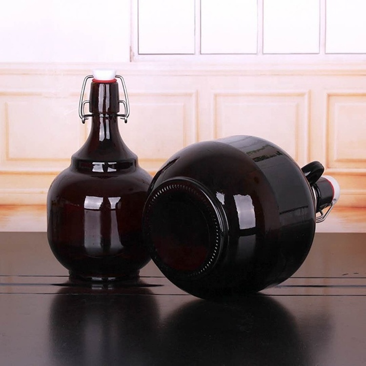 bouteille en verre large amber 1000ml wine bottles 1 2 liter gallon beer jug beer growler glass wine bottle with metal buckle