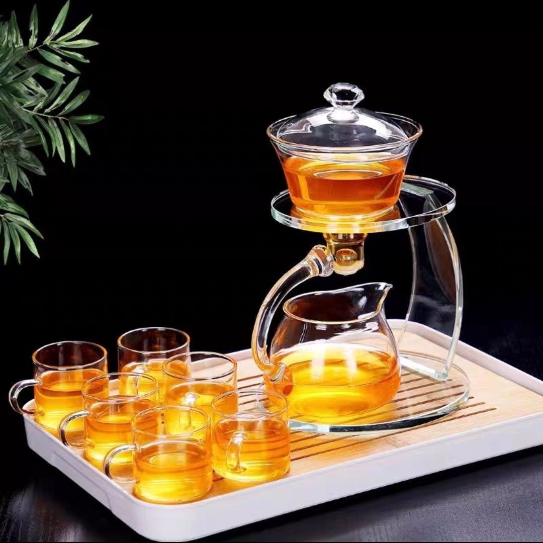 Lazy Person Clear Kettle Semi-Automatic Magnetic Teapot Chinese Kung Fu Tea Maker Set Glass Tea Pot