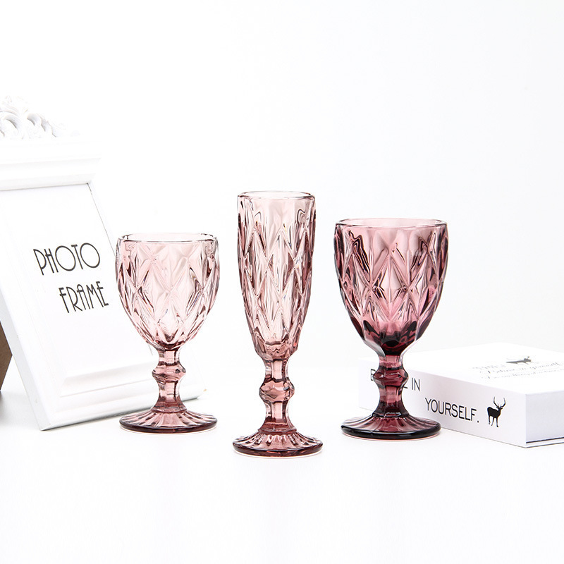 Factory wholesale European retro engraved vintage goblet wine glass goblets drinking glassware