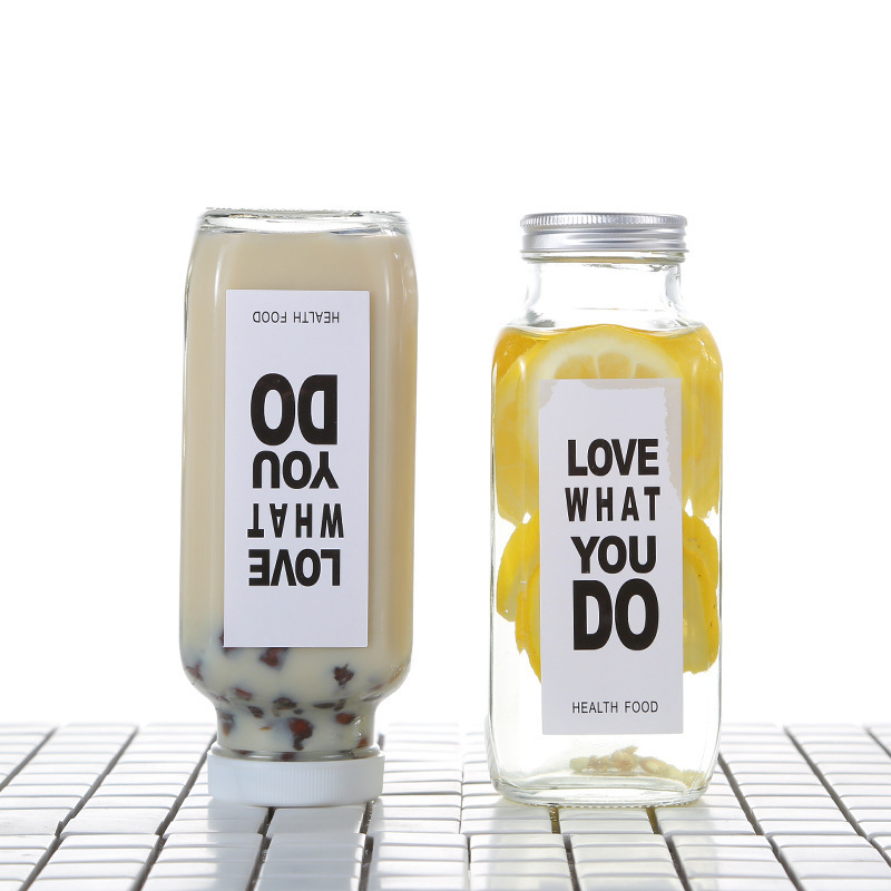 Custom square  250ml 350ml 500ml Juice Beverage Milk Coffee Kombucha French Square Glass Bottles