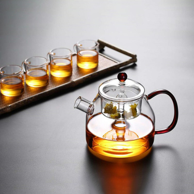 High Borosilicate Glass Teapot with Strainer Clear Multiple Heat Resistant Glass Tea Maker Stovetop Safe Tea Kettle