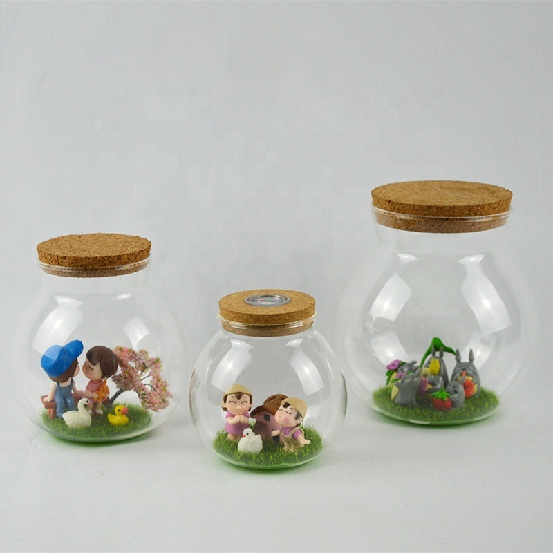 DIY borosilicate Spherical glass jar, decorative glass storage jar with cork