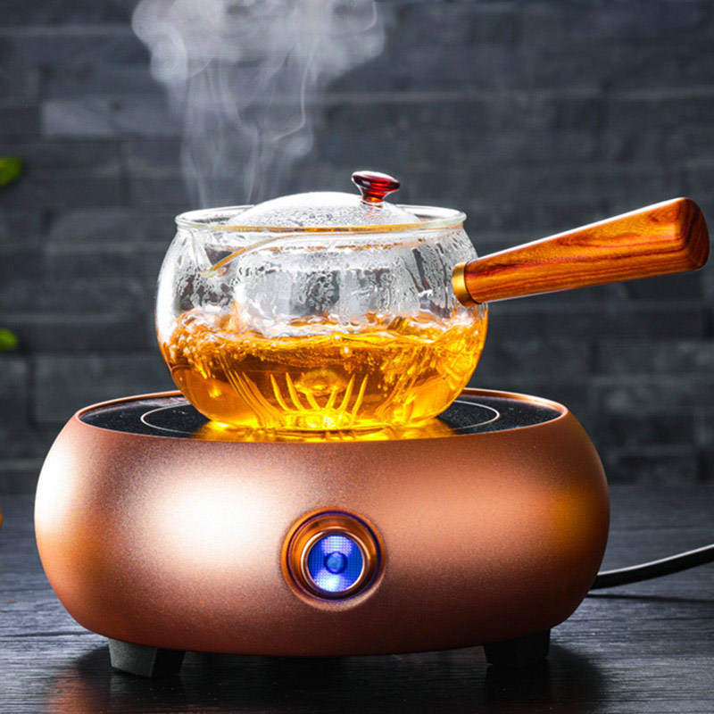 Luxury Small High Borosilicate Glass Tea Set Hot Water Pot Teapot with Wood Handle