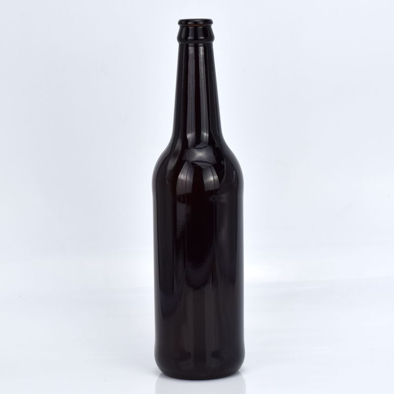 Wholesale 500ml long-necked empty black beer glass bottle with metal crown cap