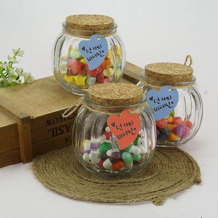 wholesale 200 ml clear pumpkin shape glass storage jar glass candy jar with cork