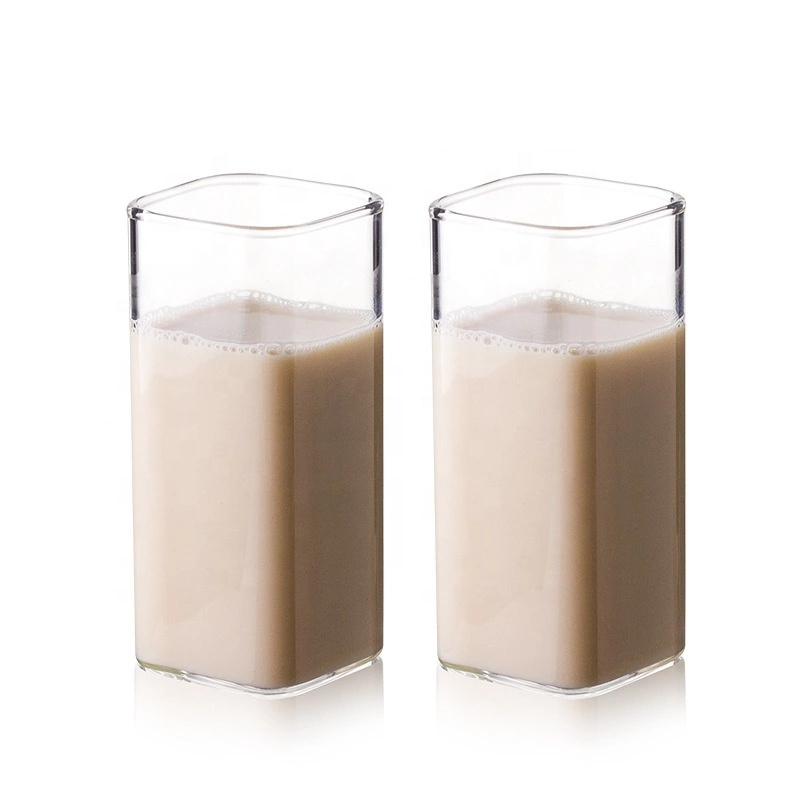 wholesale 350ml square Lead free glass water cup transparent drinking Carafe mug straight cup for juice milk tea coffee