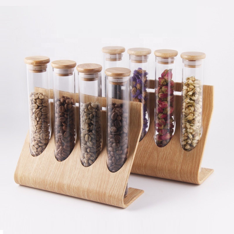 Test Tube Tea Rack Transparent bamboo glass test tube rack with jar coffee bean flower tea ...