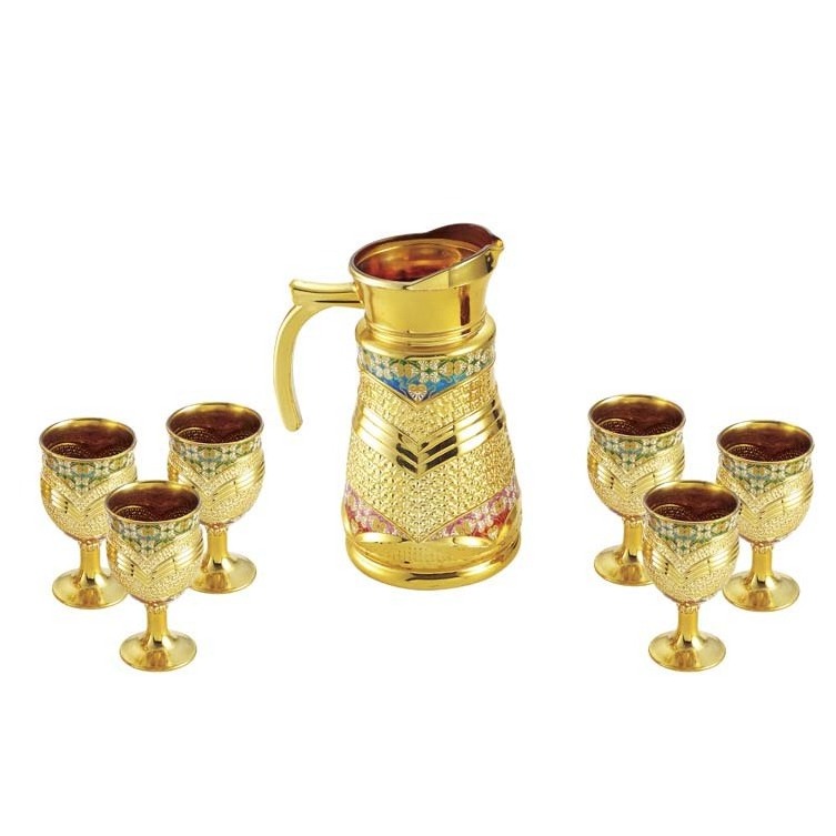 Arabic tea cup set electroplating gold glass and jug set water pot and glass set coloured glass jug