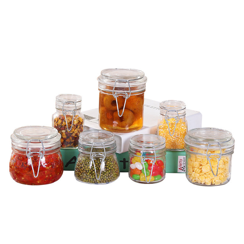 50ml 75ml 100ml clear empty glass storage jars airtight glass jars with clip lock lids