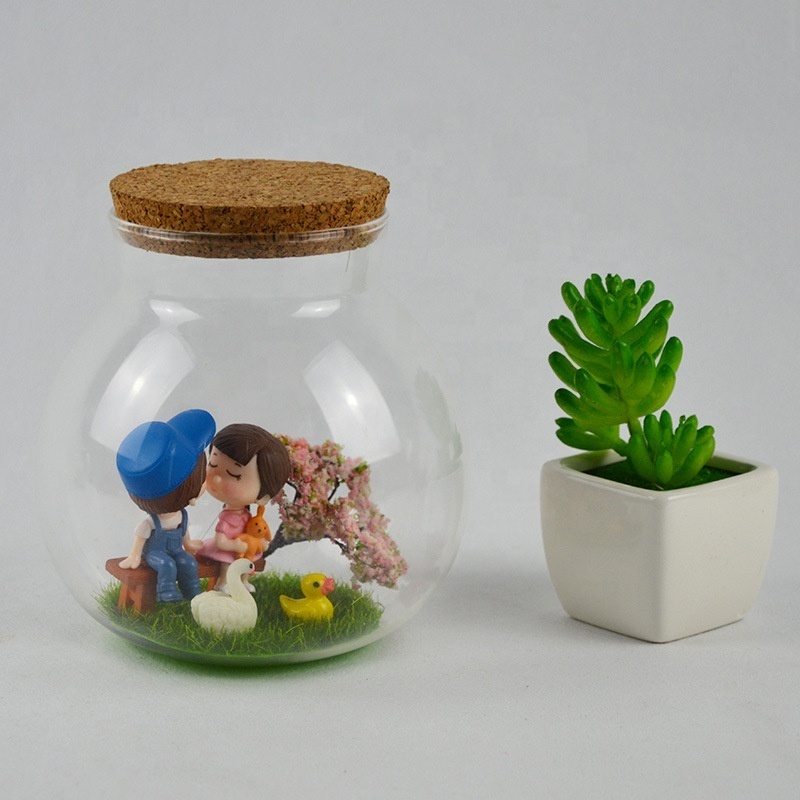 DIY borosilicate Spherical glass jar, decorative glass storage jar with cork