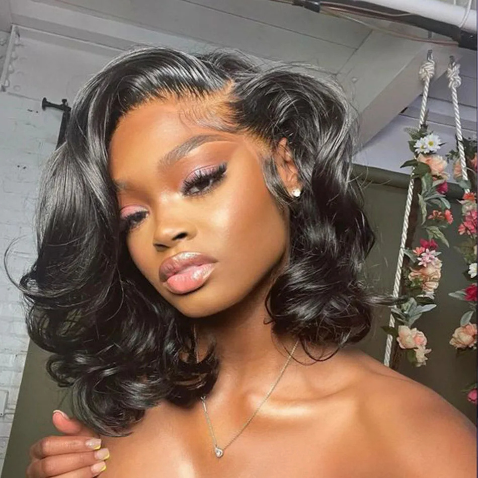 Wear Go Glueless Short Bob Wigs 4x4 HD Lace Closure Bob Wig Body Wave 180% Denisity Body Wave Lace Front Wigs Human Hair