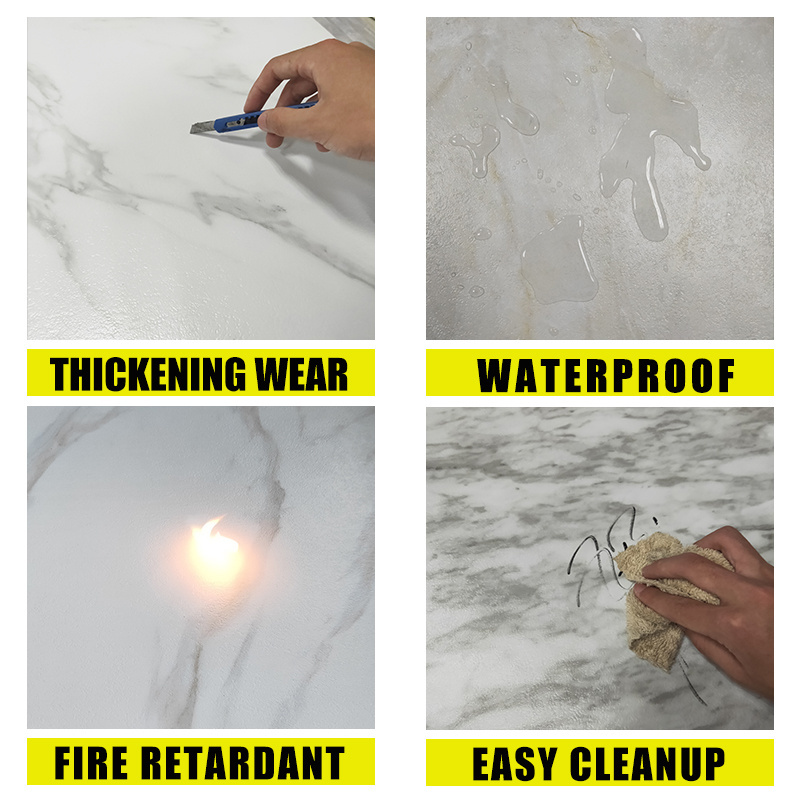 Kitchen Design Flooring Marble Floor Tile Decal Block Adhesive Anti Slip Anti Abrasion Waterproof SPC Vinyl Flooring