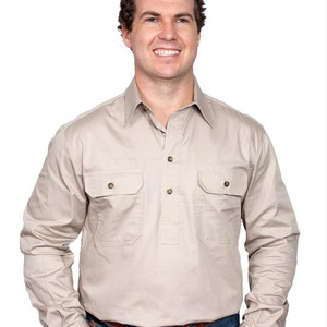 Customization Breathable Plus Size Farmers Double Pockets Shirts Cotton Up Custom Button Down Shirt Men Workshirt