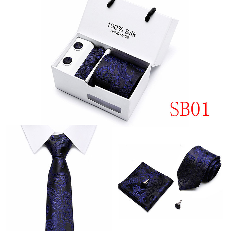 Custom Wholesale Business Wedding Necktie Pocket Square Cuff links Set Fashion Silk Ties For Men