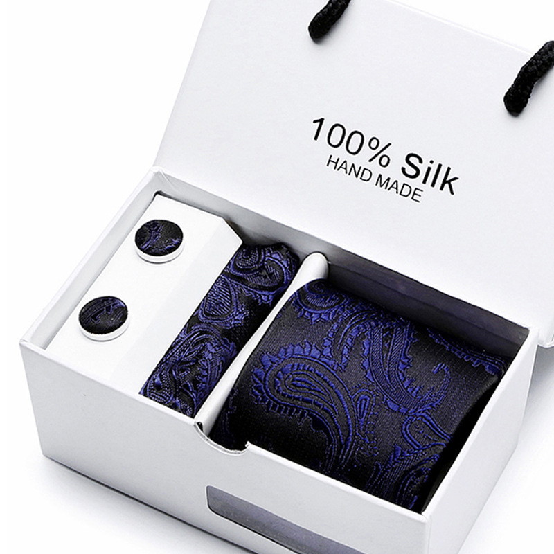 Custom Wholesale Business Wedding Necktie Pocket Square Cuff links Set Fashion Silk Ties For Men