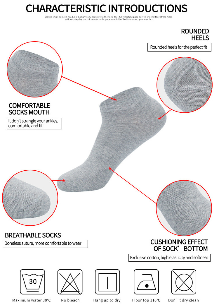 Wholesale 5 pairs High Quality White Black Grey Ankle Socks Unisex Cotton Socks