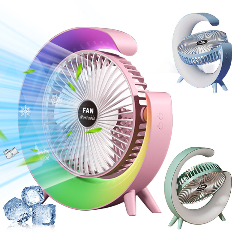 2024 Portable Air Circulation Desk Oscillating Fan Electric Small table Fan with colorful night light for Room Home