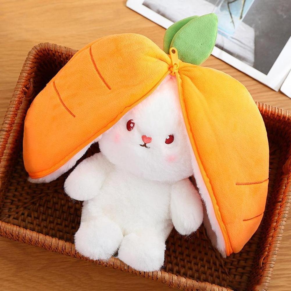 Wholesale Funny 2 in 1 Reversible Carrot Strawberry Bunny Pillow Flip Long Ear Rabbit Stuffed Animal Plushie Doll