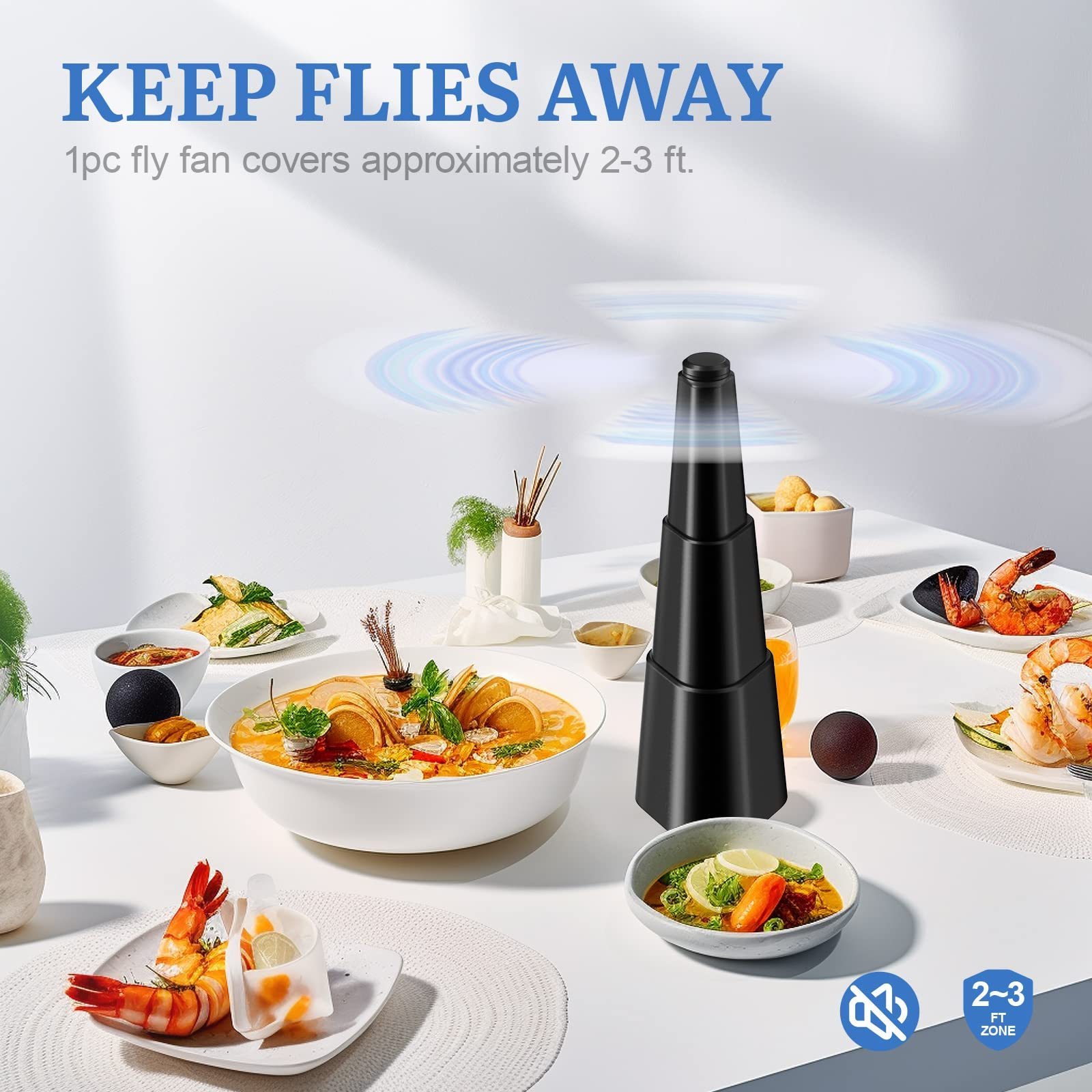 Retractable Fly Fans Keep Bugs Away Outside Fly Repellent Fan Batteries Powered Table Fly Fan for Restaurant