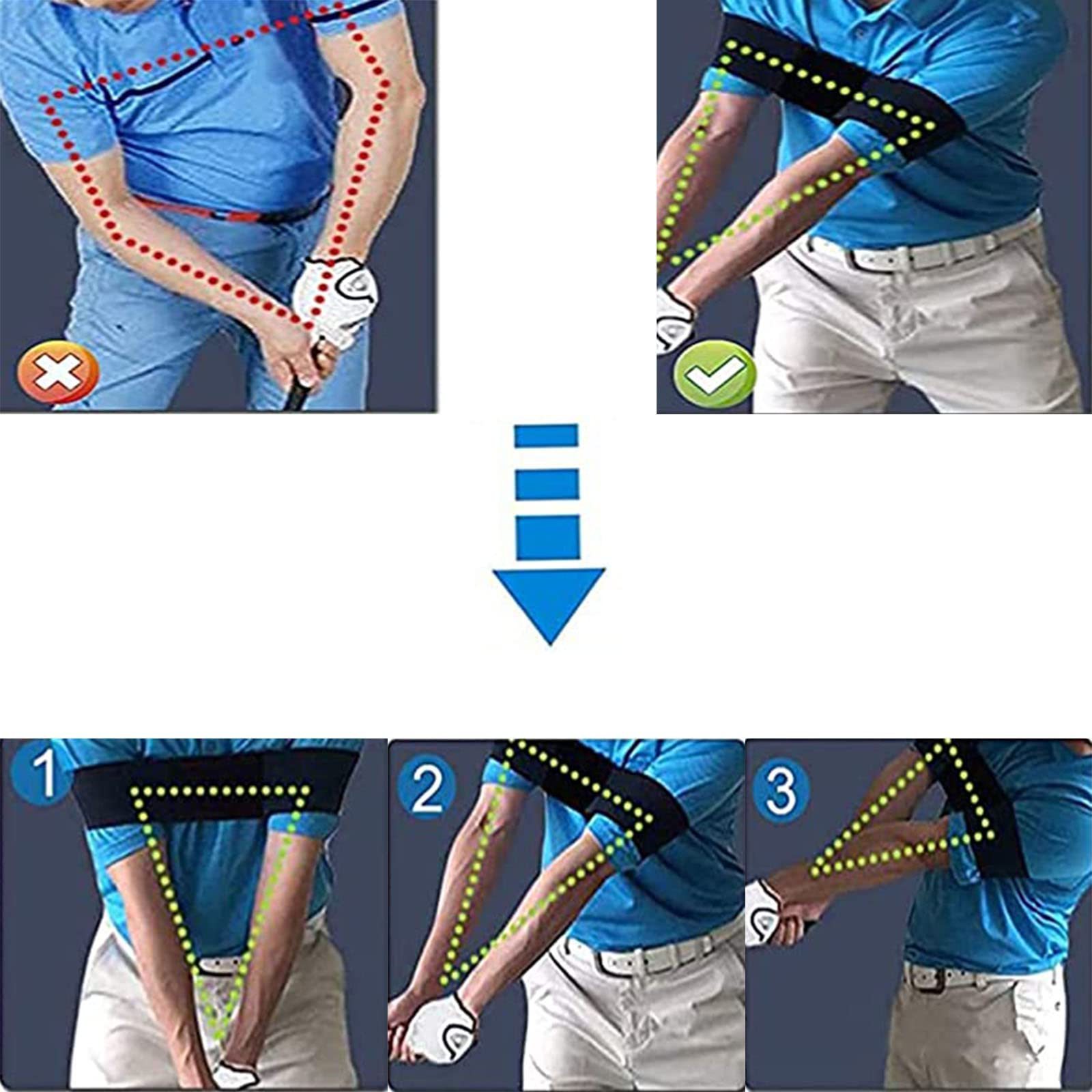 Golf Hand Posture Corrector Belt Elastic Band Arm Motion Correction Belt Portable Golf Swing Trainer Aid Golf Swing Arm Band